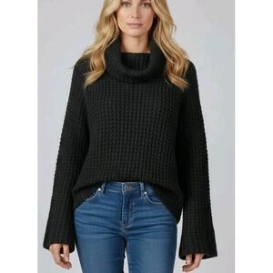 Anthropologie Maeve Dionne Black Chunky Waffle Knit Sweater M